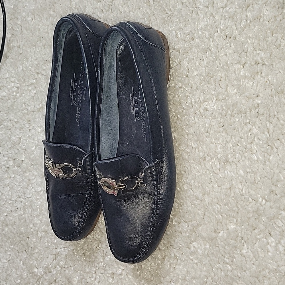 Salvatore ferragamo Ganachi navy leather driving loafers/shoes size 7 - Picture 10 of 16
